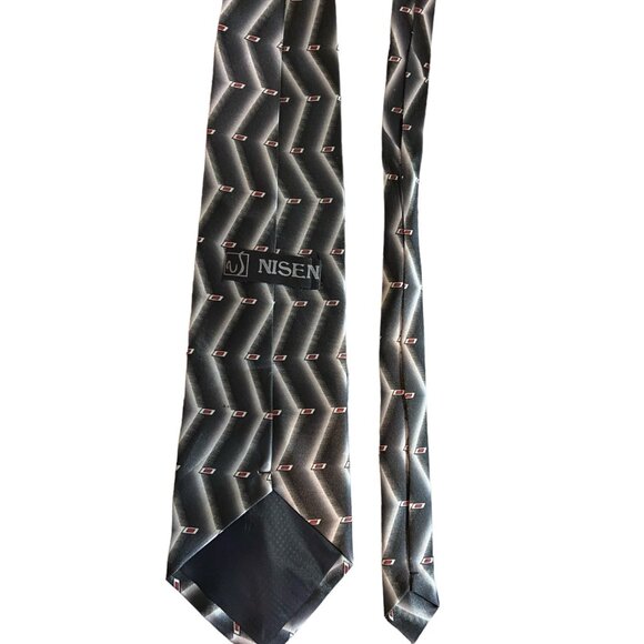 Nisen Geometric Pattern Mens Necktie Black Gray Zig Zag Career Dad Gift - Picture 2 of 5